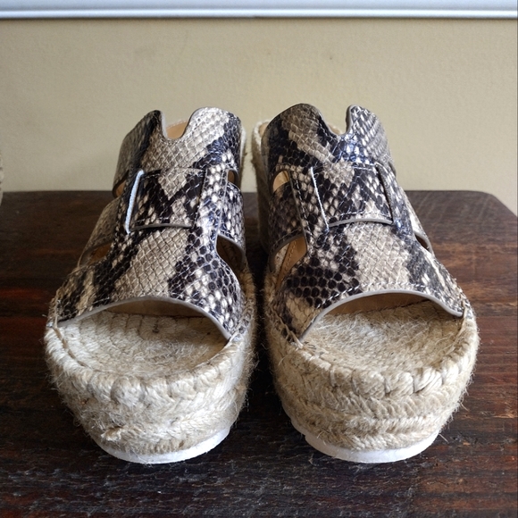 Marc Fisher Robbyn Gray Cream Snake Leather Platform Espadrille Sandals Size 7.5 - Picture 6 of 11